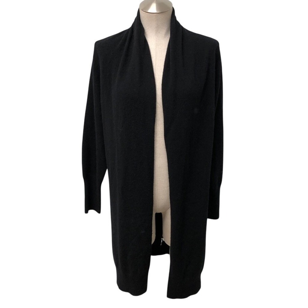 Quince Cardigan Sweaters Womens Medium Black 100% Cashmere Open Front Longline